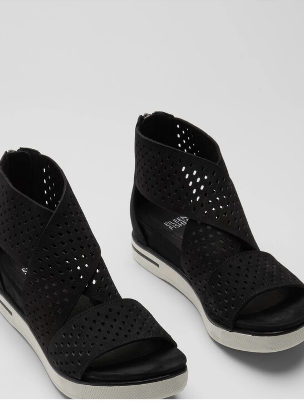 Eileen Fisher Sport Platform Sneaker in black tumbled crisscross leather